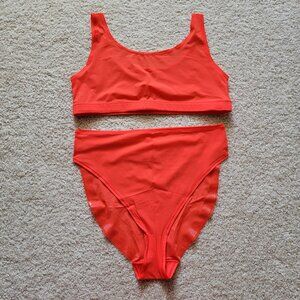 SKIMS Jelly Sheer Scoop Neck Bralette + Cheeky Brief - Poppy - XL